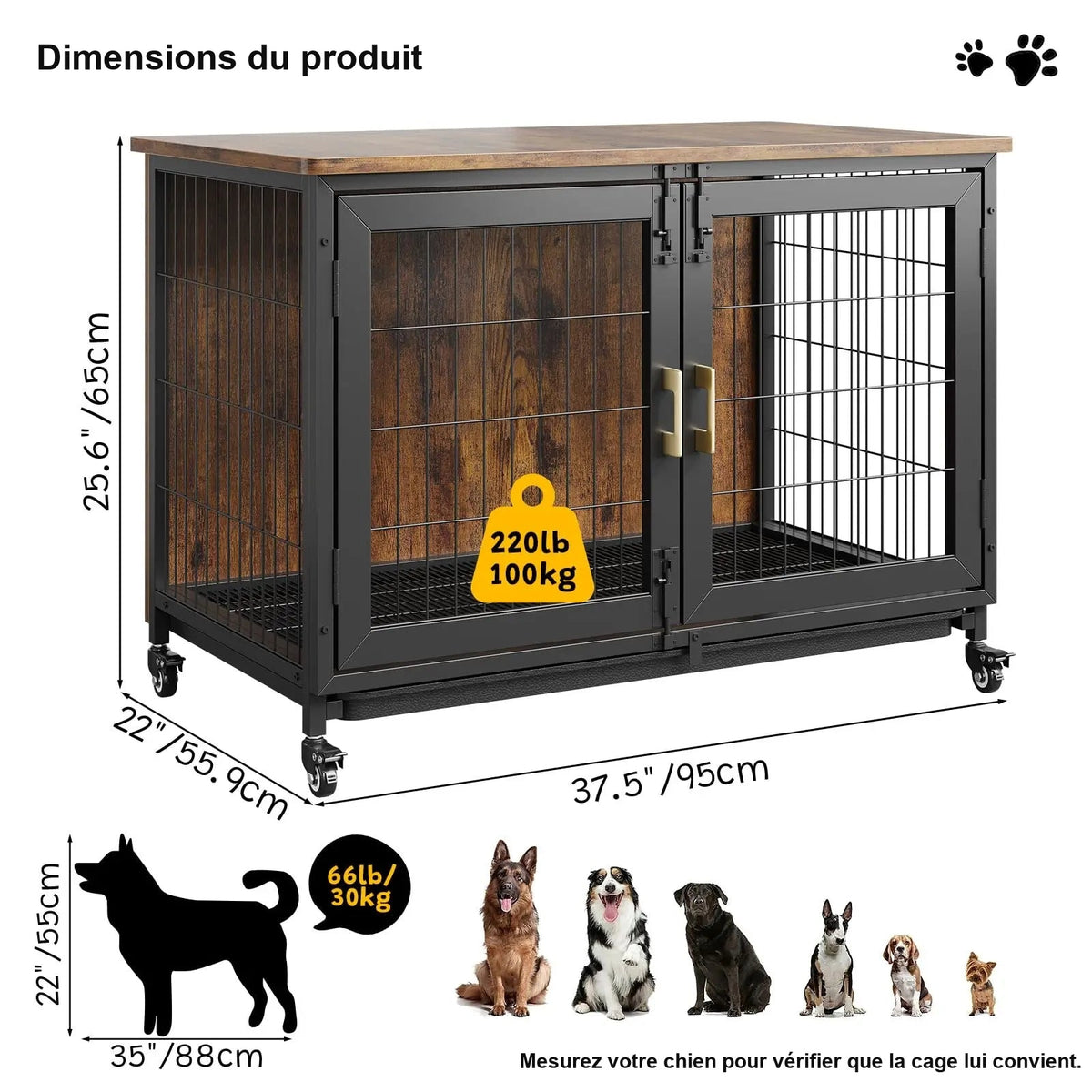 Dimensions et capacité de la cage pour grand chien