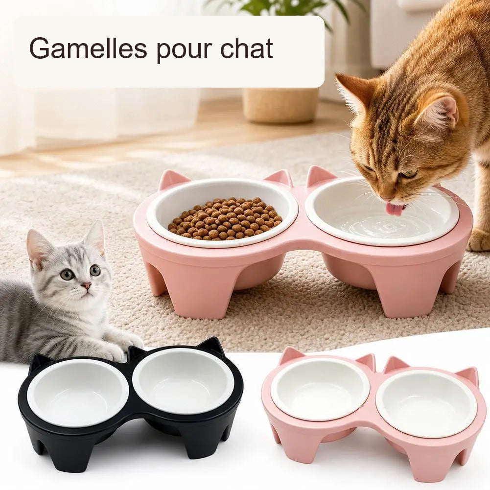Gamelles pour chat, variantes rose et noire