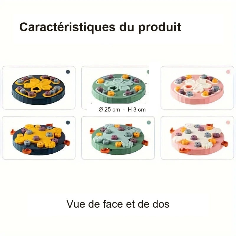 Caractéristiques de la gamelle puzzle, dimensions et vues avant et arrière