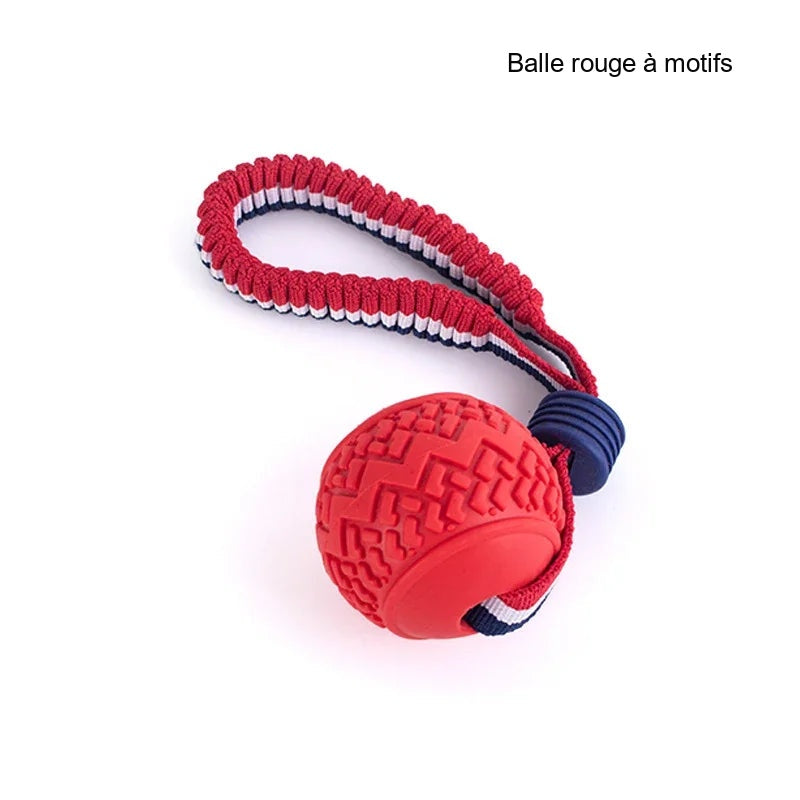 Jouet corde rouge avec balle à motifs