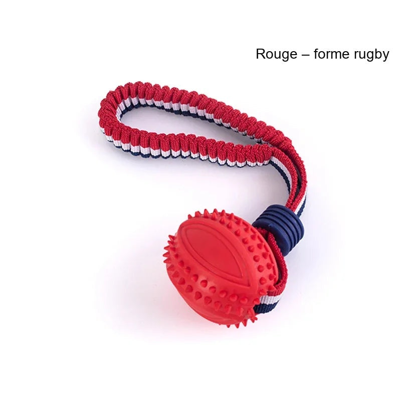 Jouet corde rouge avec balle de forme ovale