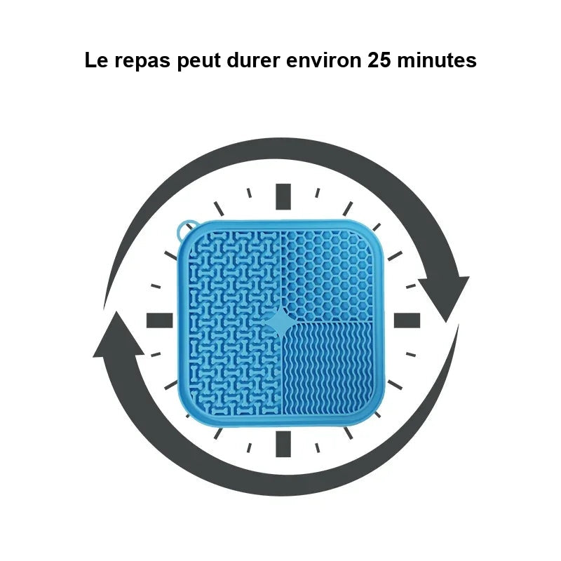 Le repas peut durer environ 25 minutes avec le tapis de léchage