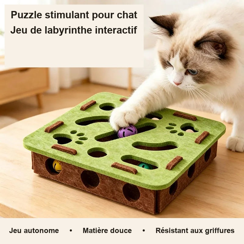 Puzzle interactif pour chat avec pompon et parcours de jeu