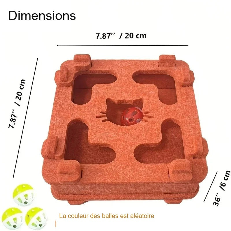 Boîte puzzle pour chat : dimensions et couleur aléatoire des balles