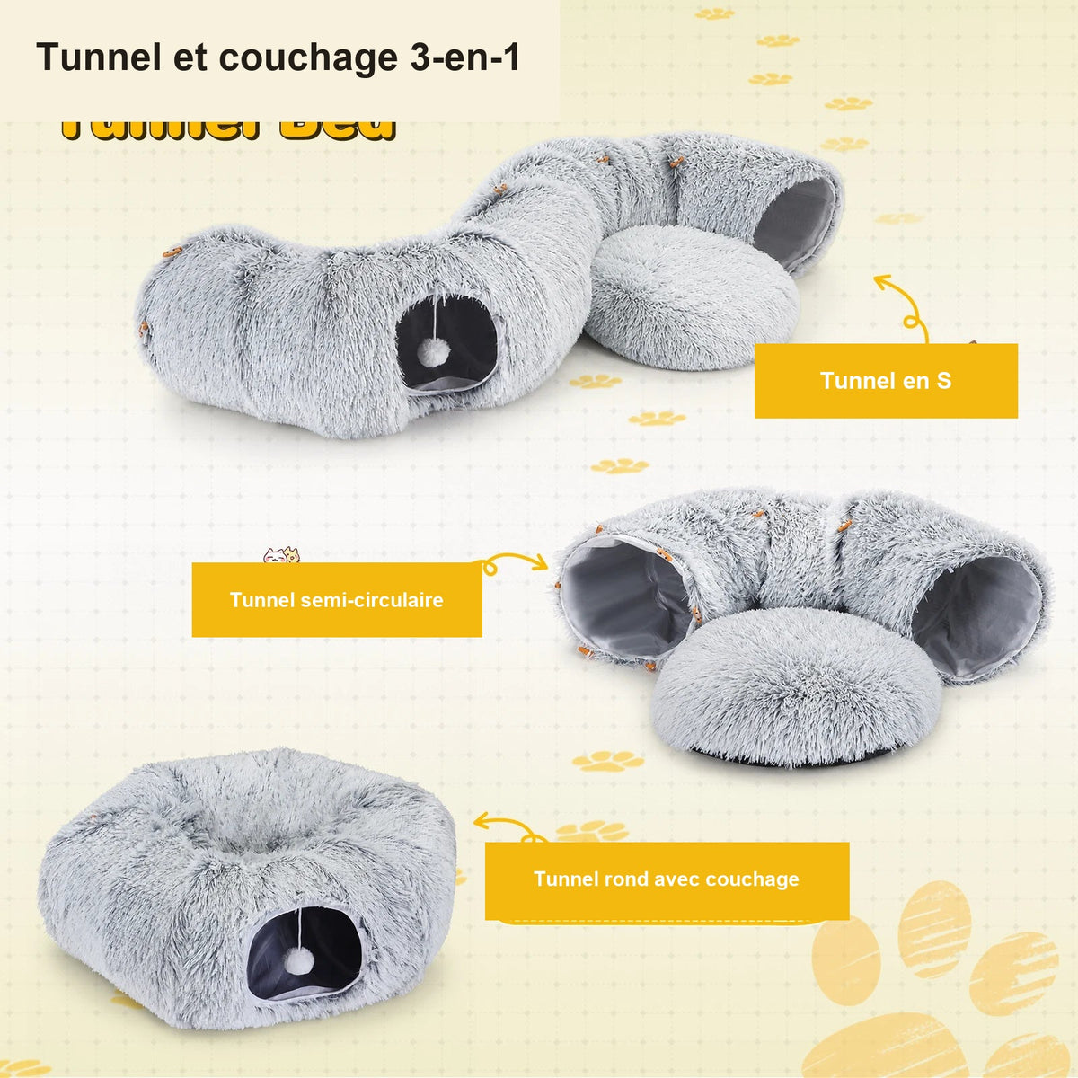 Tunnel et couchage pliable pour chat
