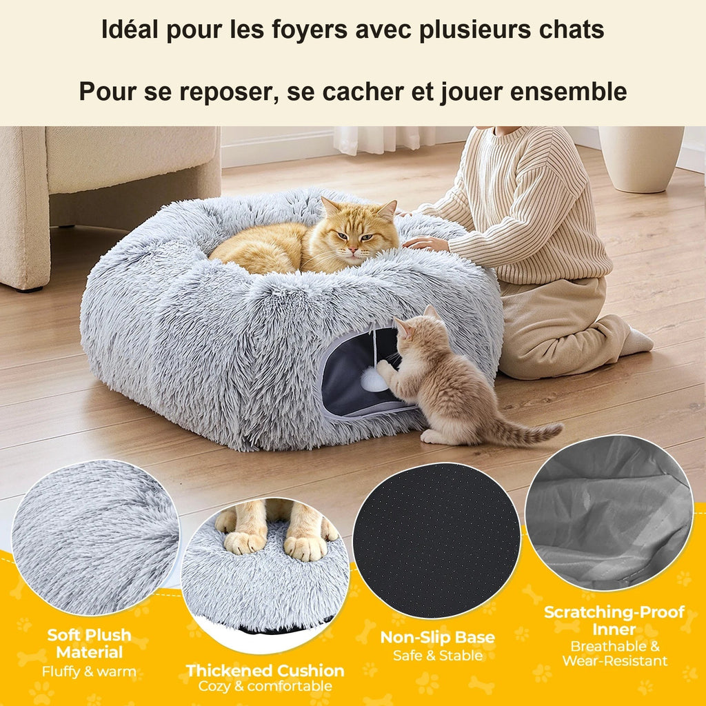 Tunnel moelleux pour plusieurs chats