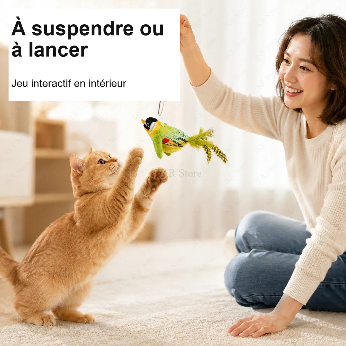 Jouet oiseau suspendu pour chat en intérieur