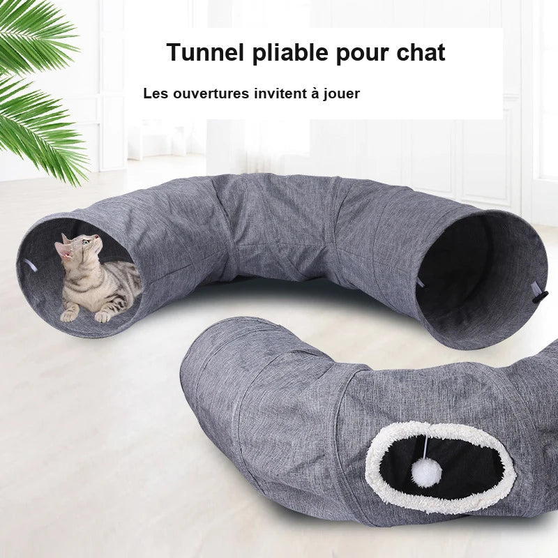 Tunnel pliable pour chat avec ouvertures