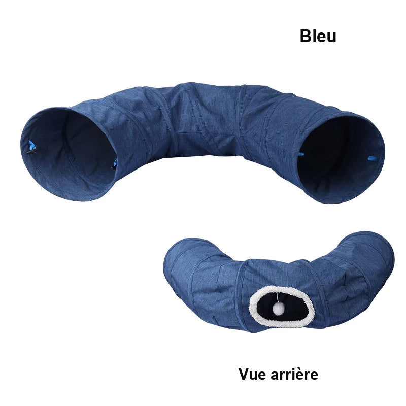 Tunnel pliable pour chat, coloris bleu et vue arrière