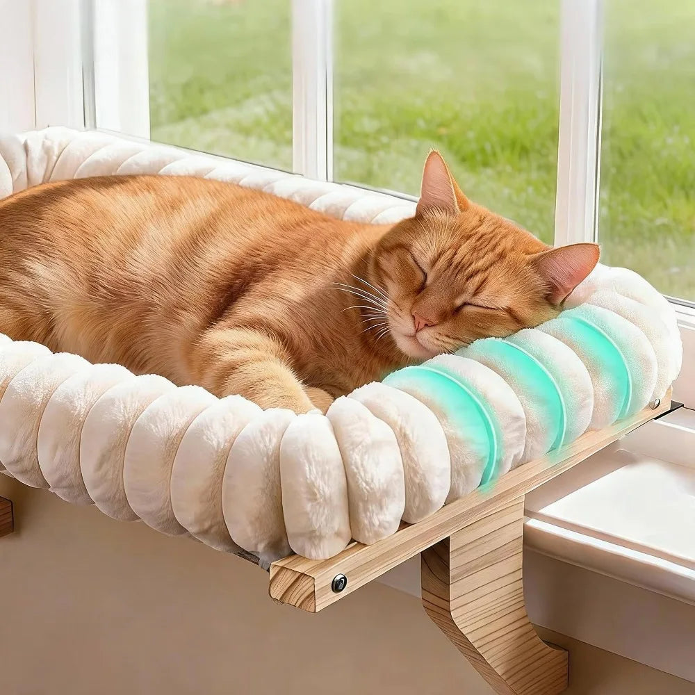 Hamac de fenêtre en bois pour chat – Housse lavable