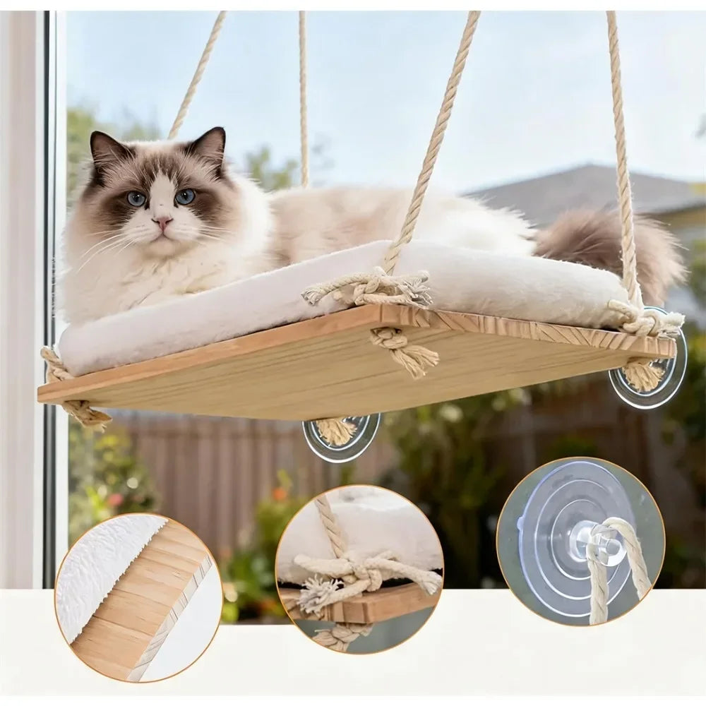 Hamac de fenêtre en bois pour chat – Coussin