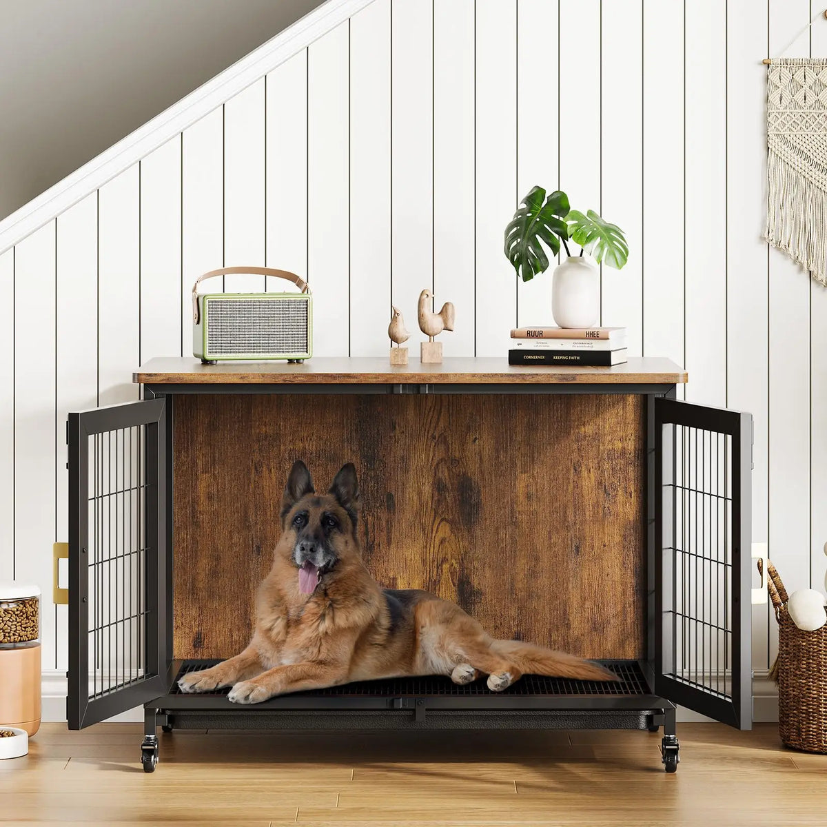Cage meuble pour grand chien – Roulettes