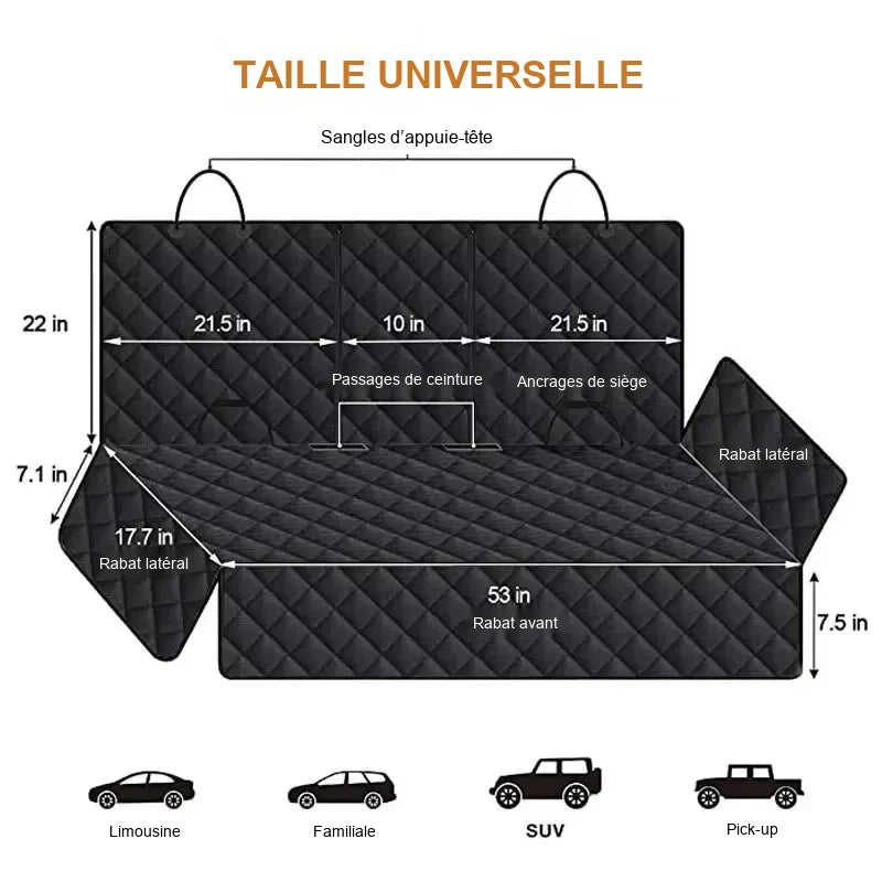Housse de voiture pour chien – Accès accoudoir