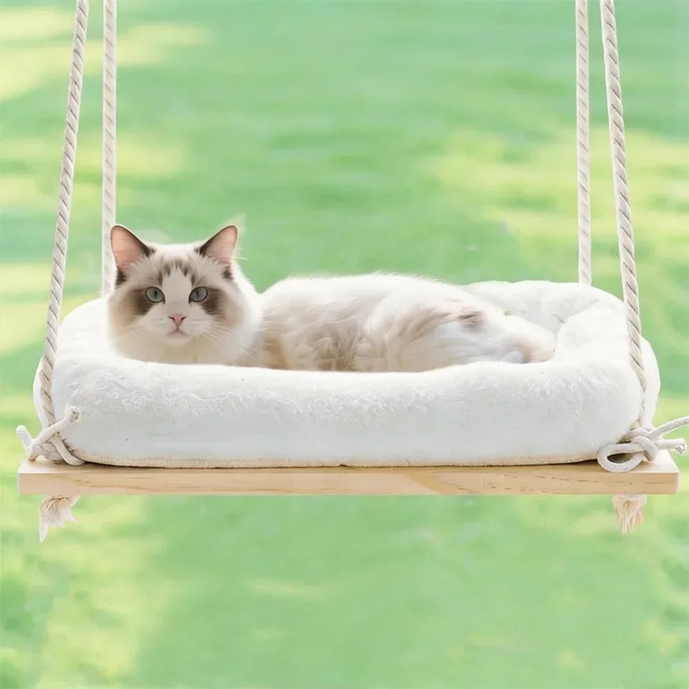 Hamac de fenêtre en bois pour chat – Coussin