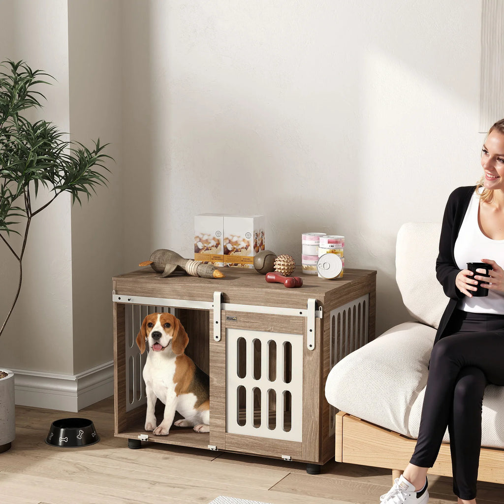 Cage meuble PawHut pour chien – Porte coulissante
