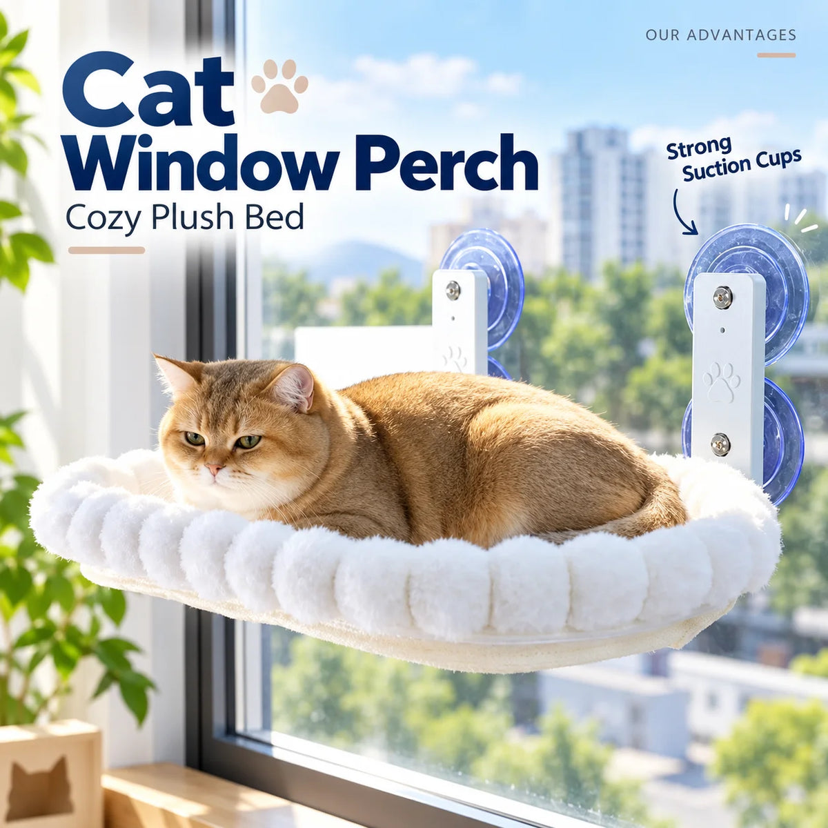 Hamac de fenêtre XL pour chat – 52 × 30 cm
