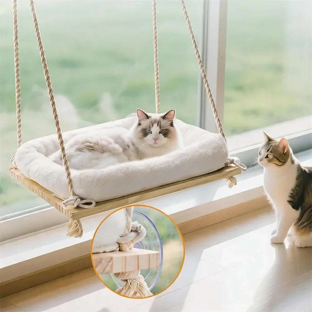 Hamac de fenêtre en bois pour chat – Coussin