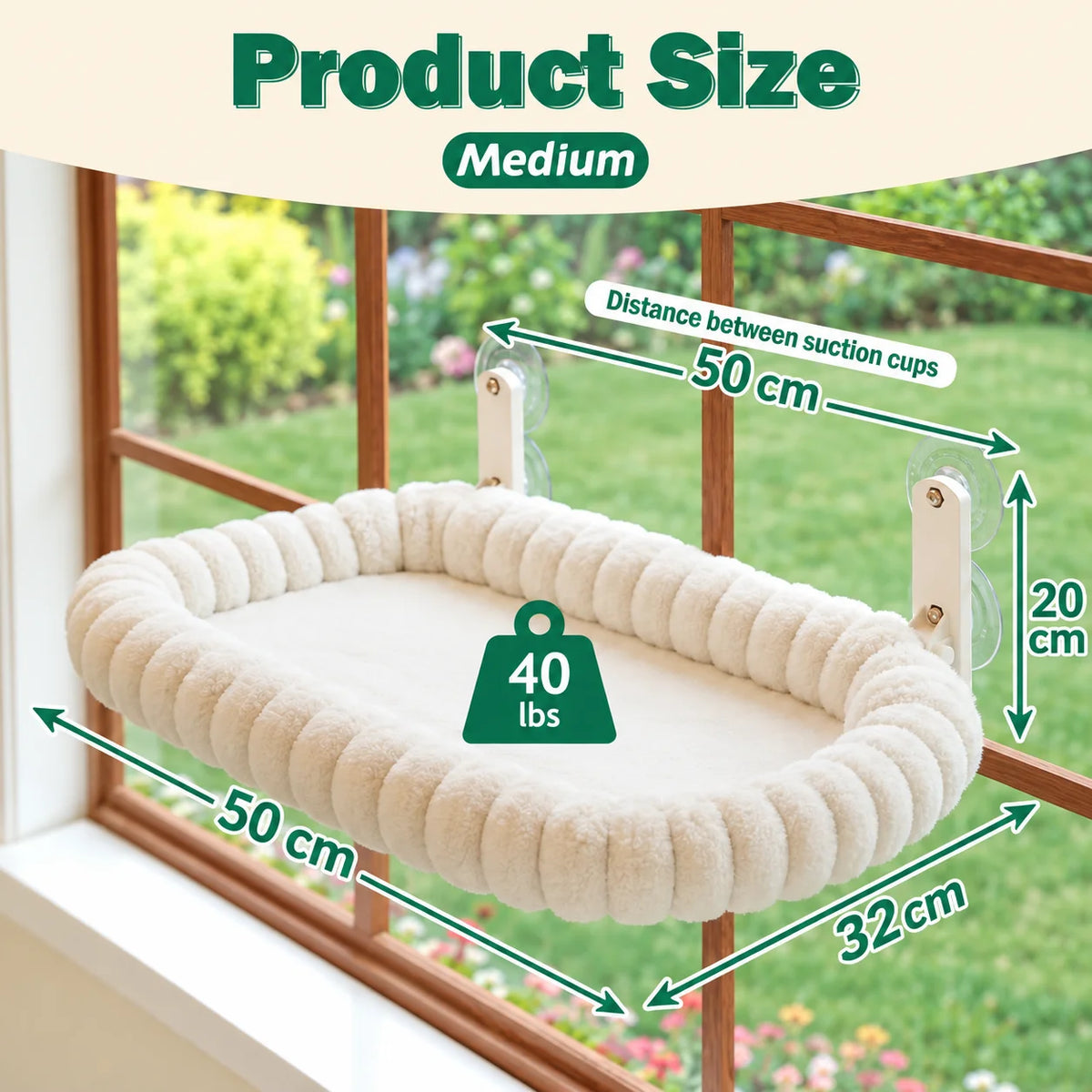 Hamac de fenêtre XL pour chat – 52 × 30 cm