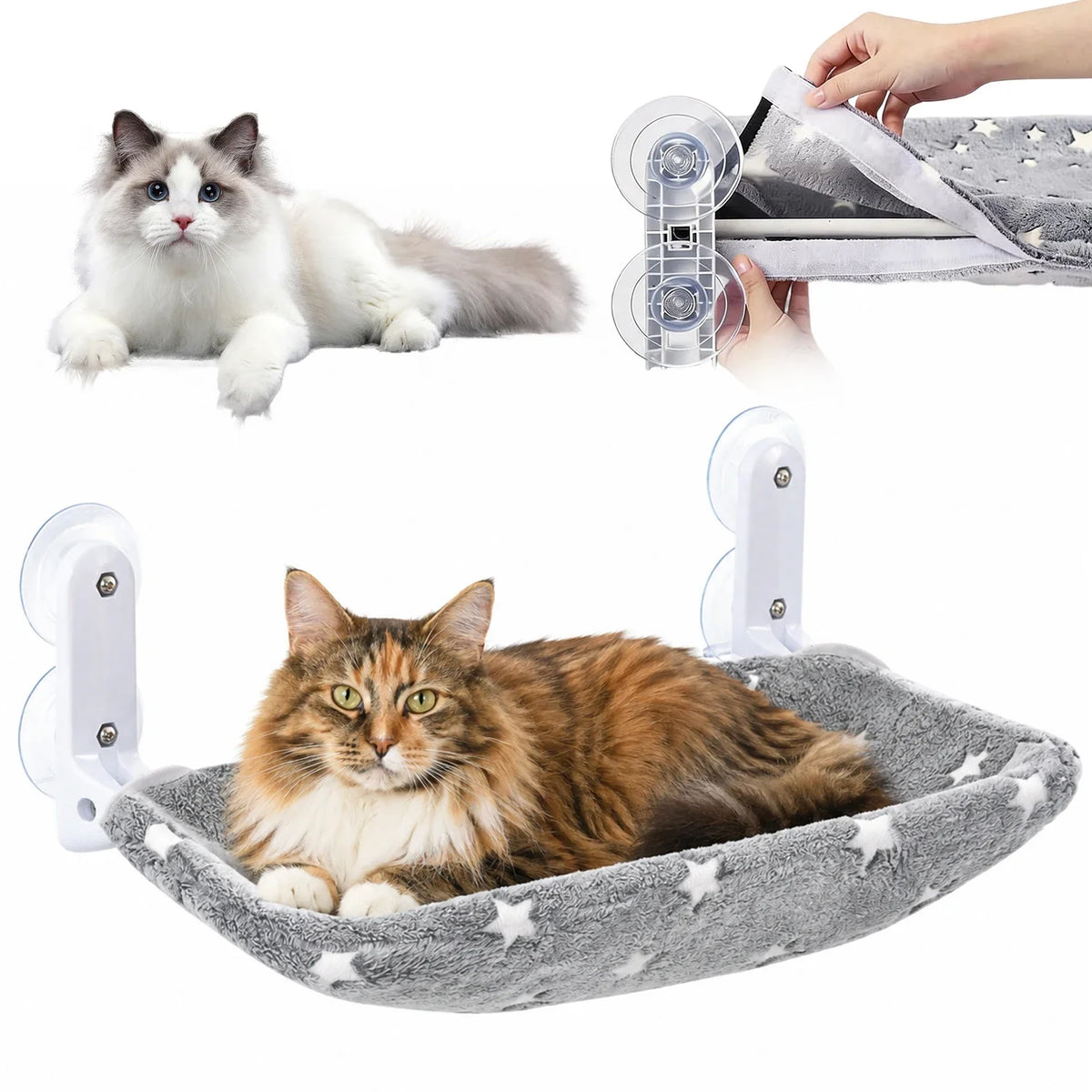 Hamac de fenêtre pliable pour chat – Étoiles