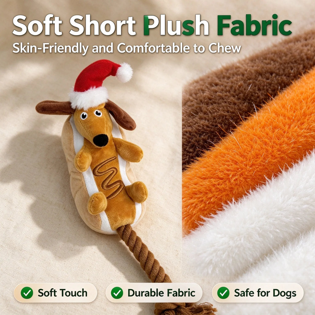 Jouet teckel de Noël pour chien – Peluche et corde