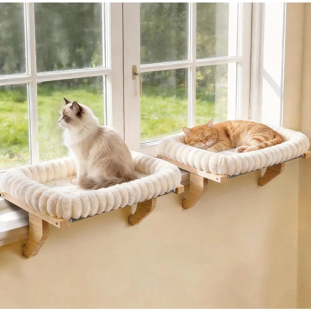 Hamac de fenêtre en bois pour chat – Housse lavable