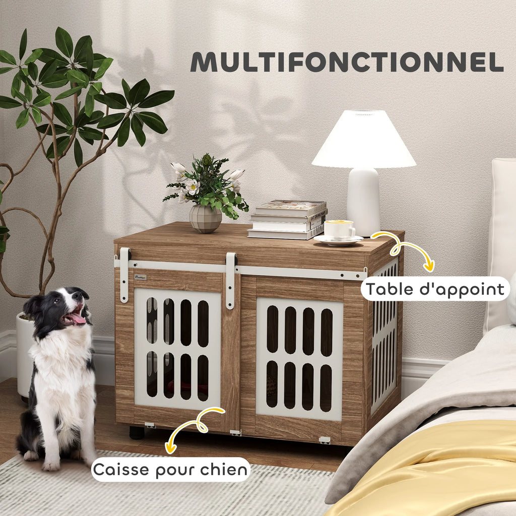 Cage meuble PawHut pour chien – Porte coulissante