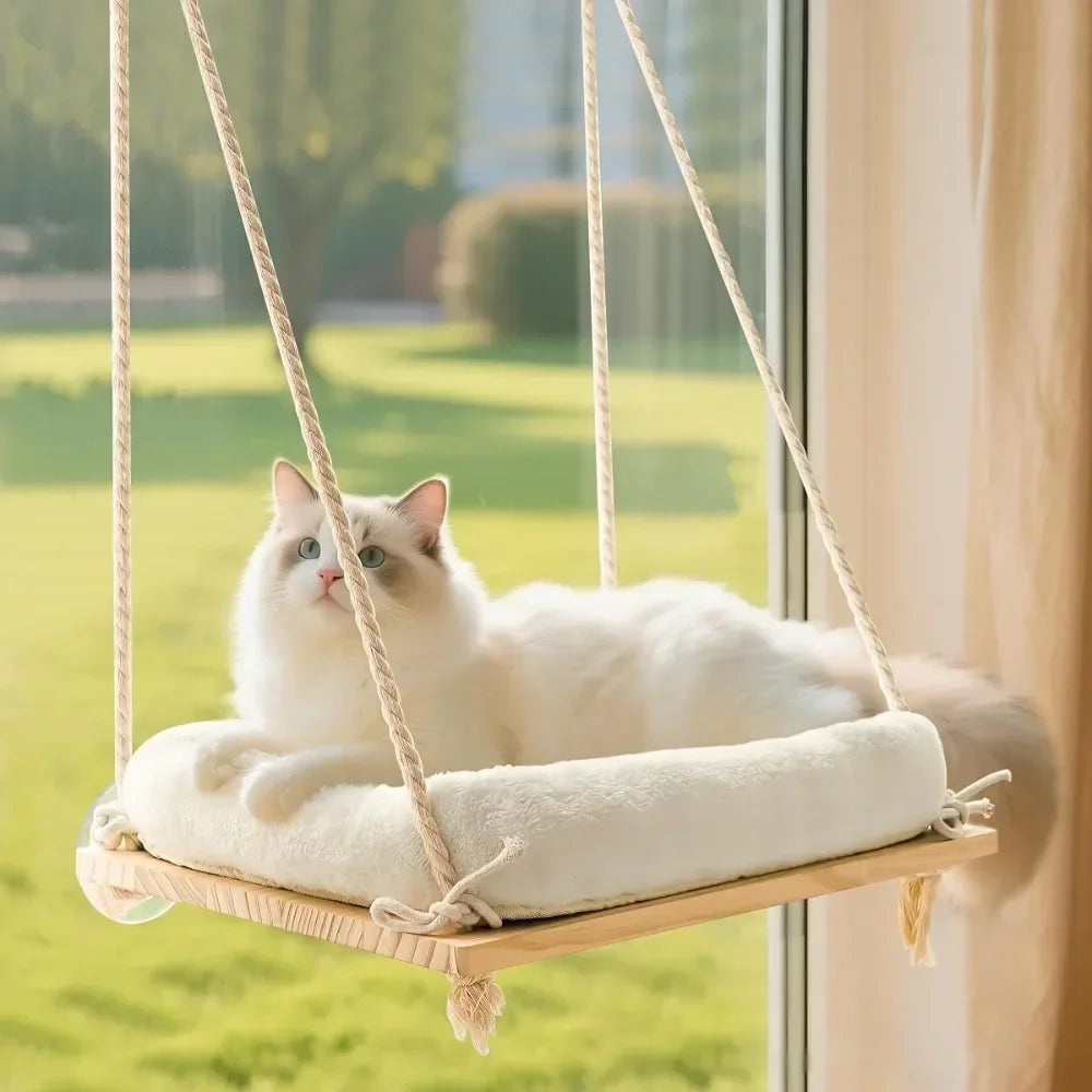 Hamac de fenêtre en bois pour chat – Coussin