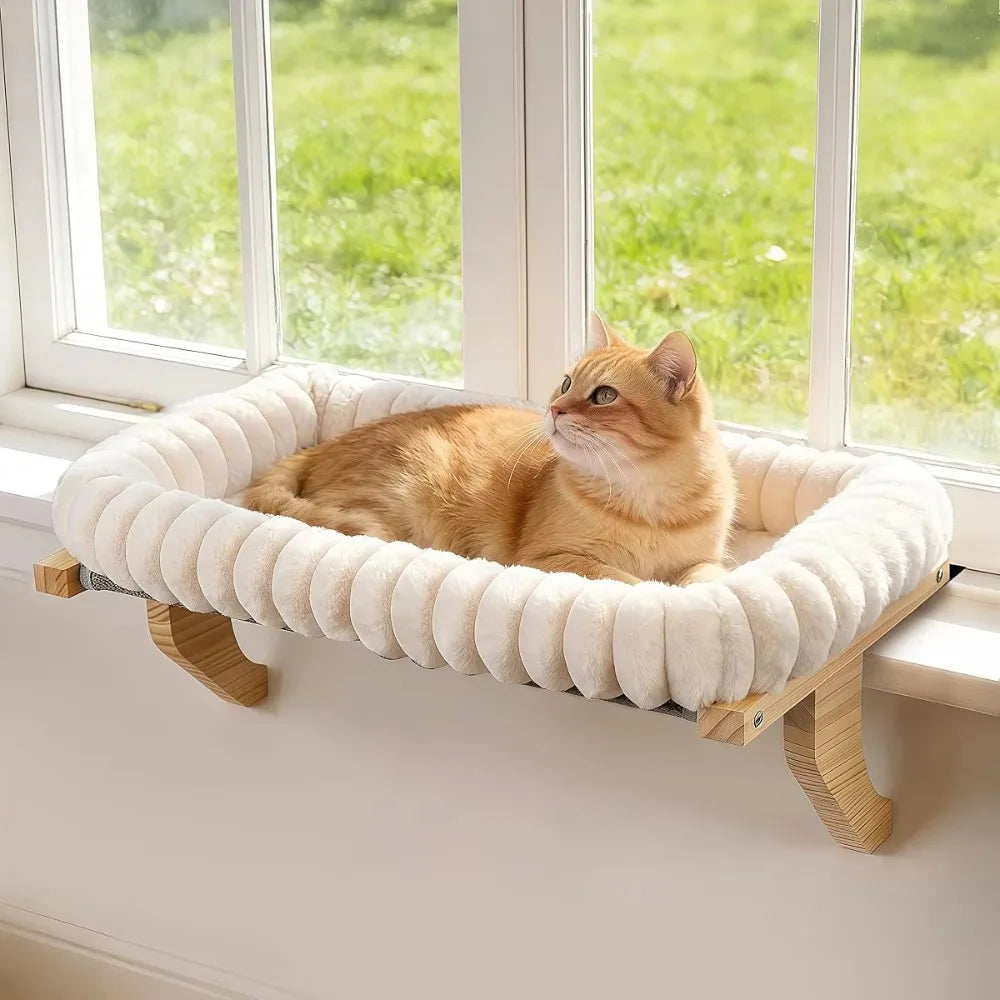 Hamac de fenêtre en bois pour chat – Housse lavable