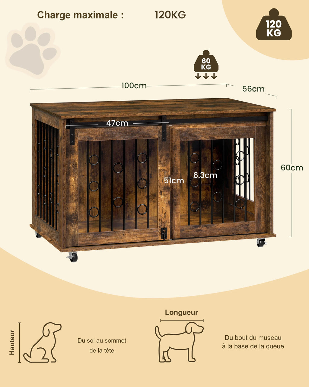 Cage en bois EUGAD pour chien – Deux portes