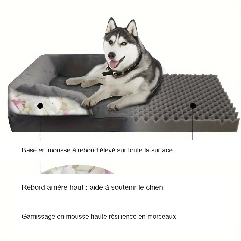 Canapé pour chien avec base en mousse et rebord de soutien