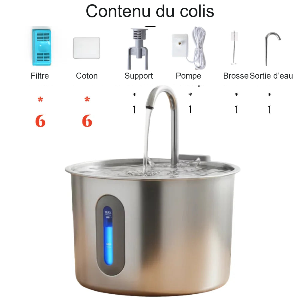 Contenu du colis de la fontaine, filtres et cotons x6