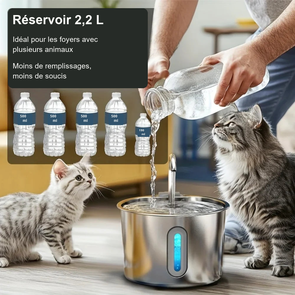 Réservoir de 2,2 L, adapté aux foyers avec plusieurs animaux
