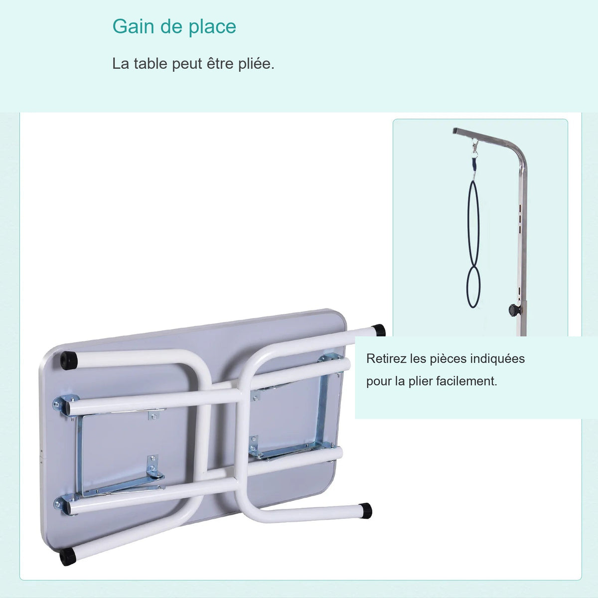 Table de toilettage pliante, gain de place