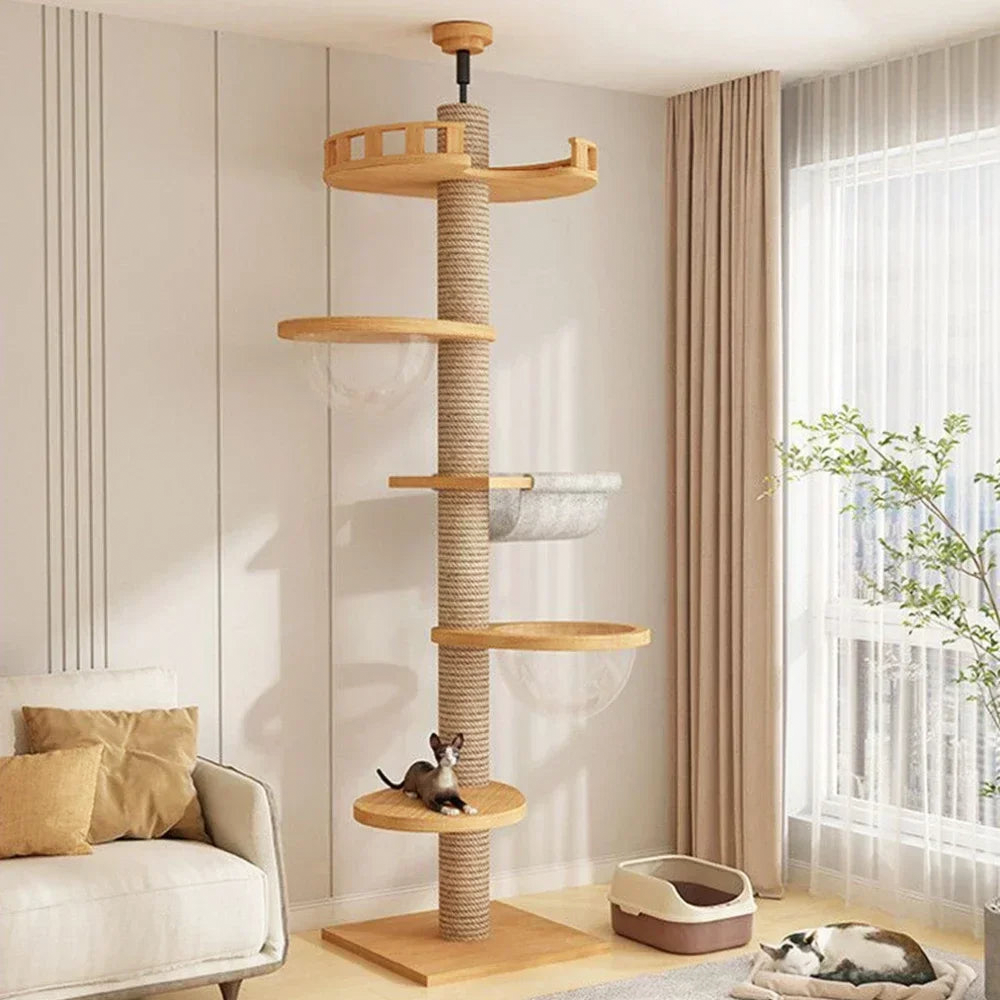 Arbre à chat en bois à plusieurs niveaux avec plateformes