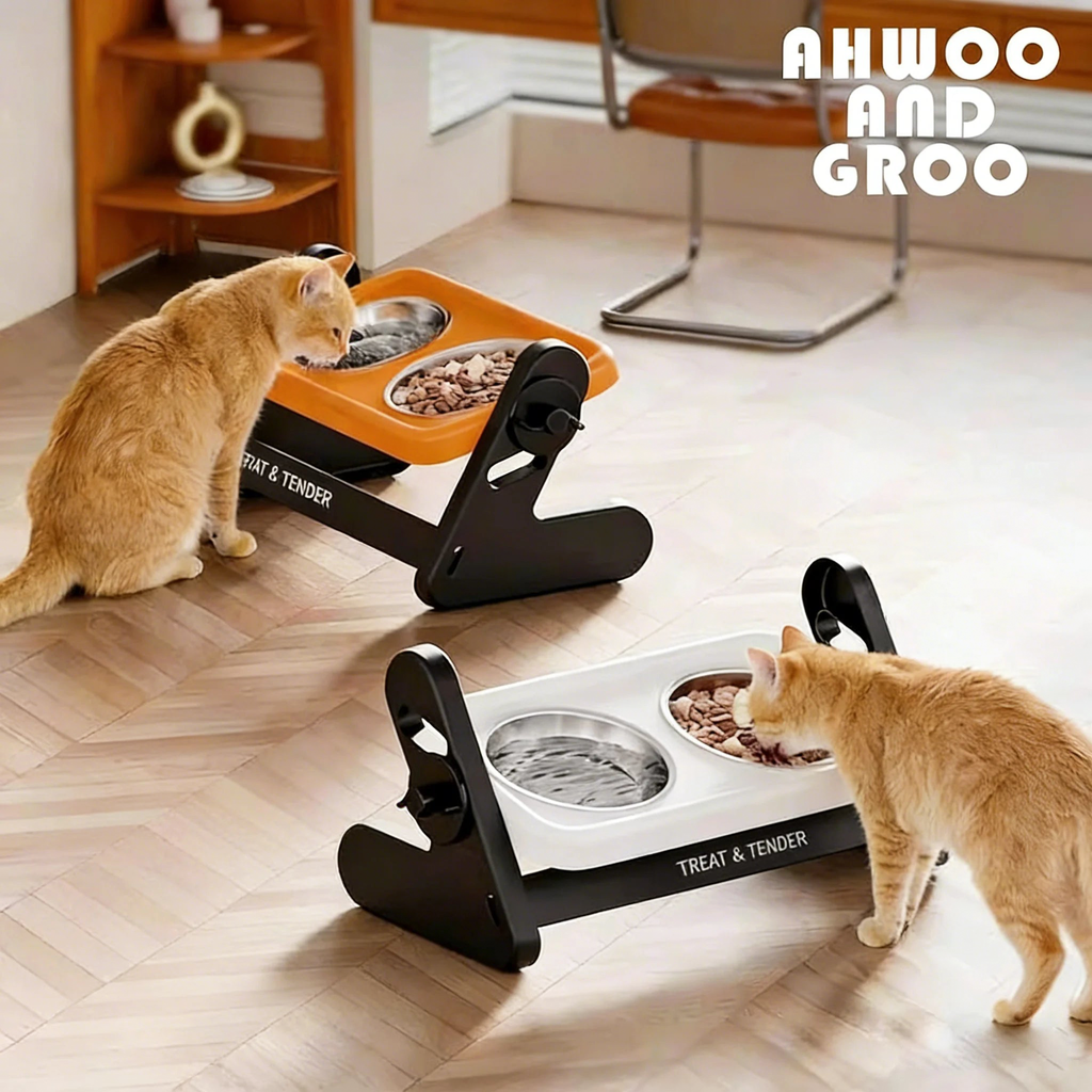 Gamelle double réglable en hauteur pour chien et chat