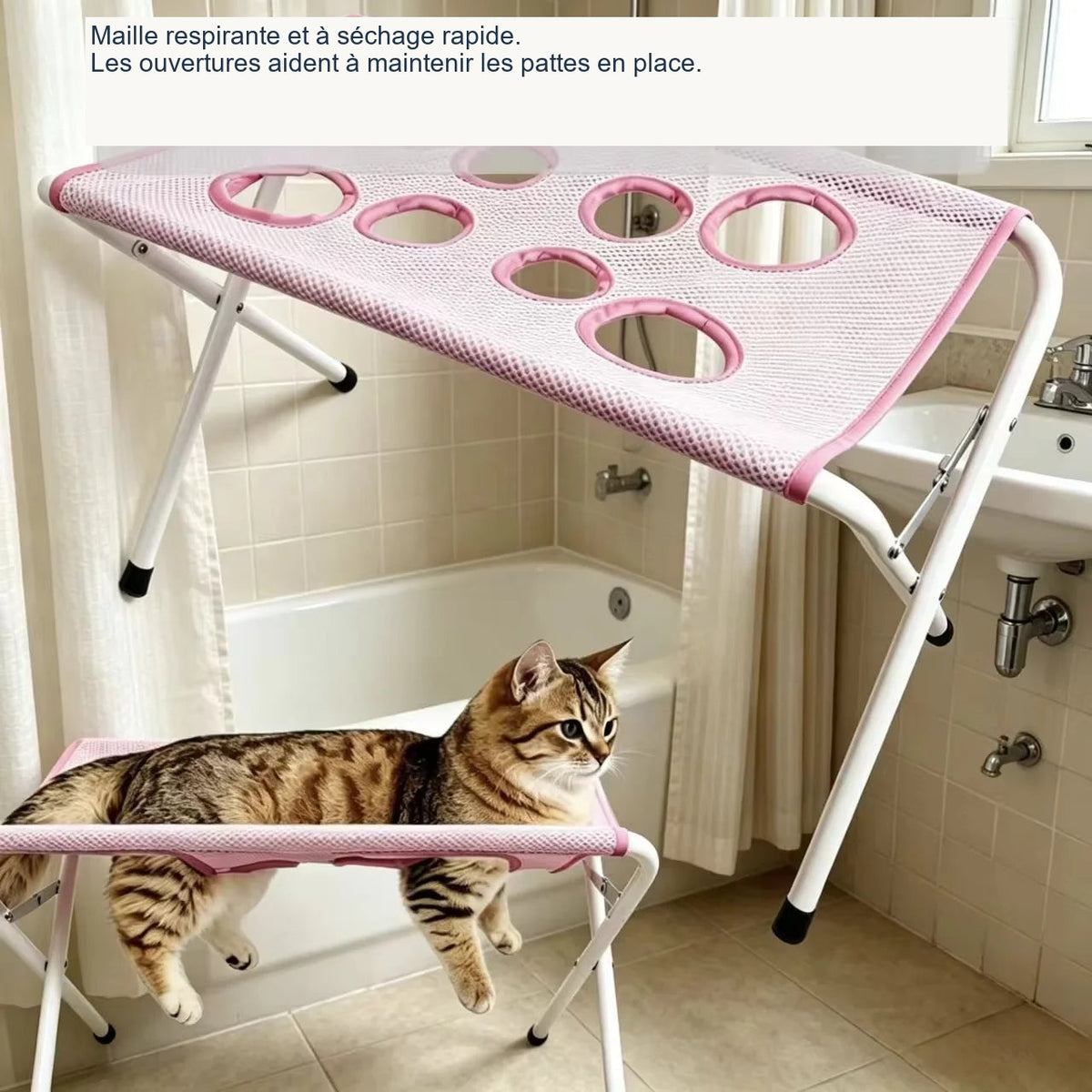 Table de toilettage en maille respirante à séchage rapide