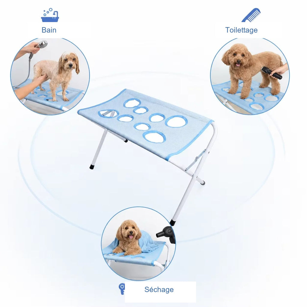 Table de toilettage pour bain, toilettage et séchage