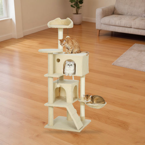 Arbre à chat de 140 cm avec plateformes, niches et griffoirs