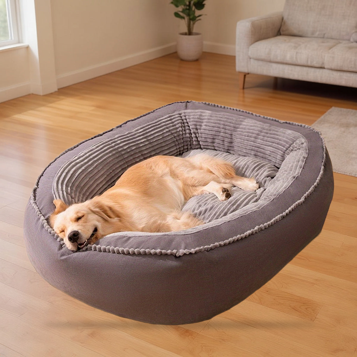 Panier rond moelleux pour chien à rebords rembourrés
