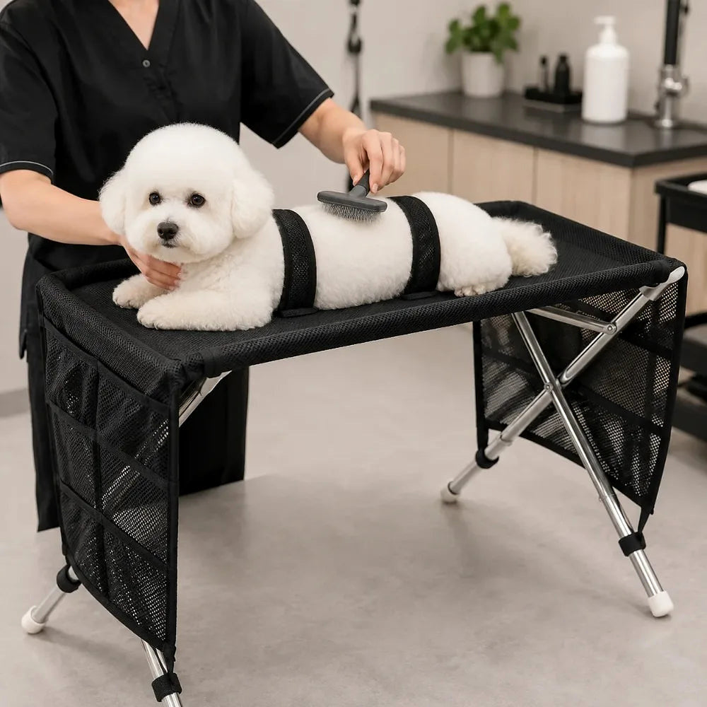 Table de toilettage portable et pliante pour chien avec poches