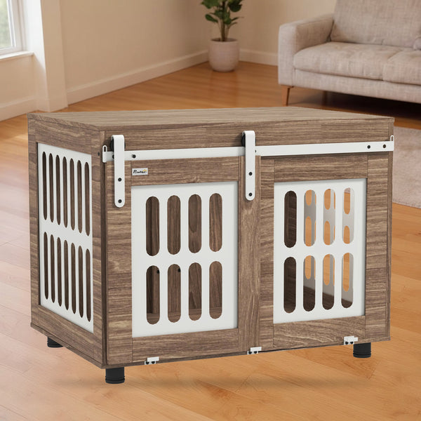 Cage meuble PawHut pour chien – Porte coulissante