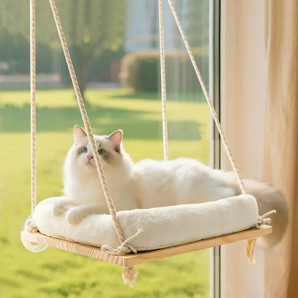 Hamac de fenêtre pour chat en bois avec coussin