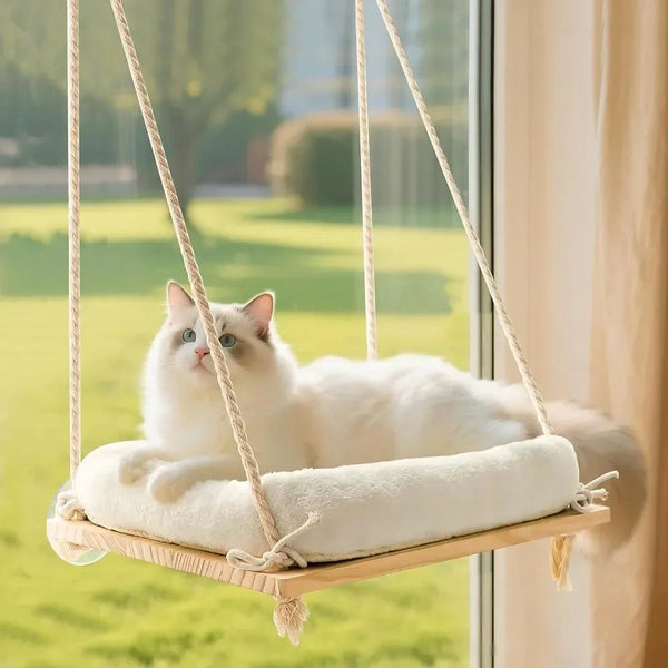 Hamac de fenêtre en bois pour chat – Coussin