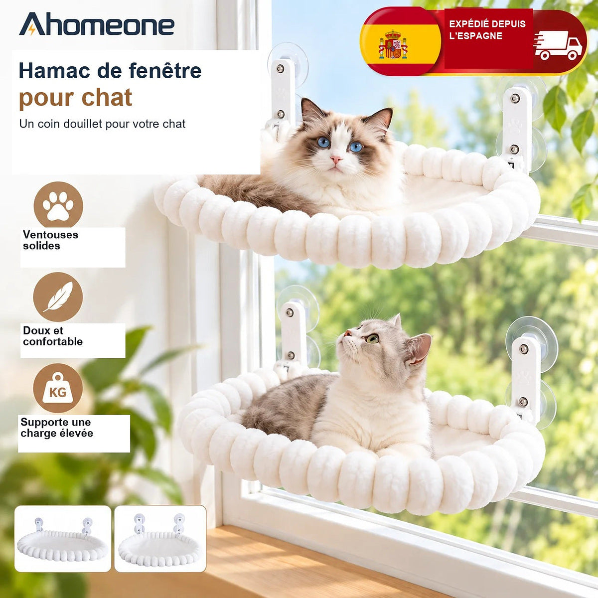 Hamac de fenêtre XL pour chat avec fixations renforcées