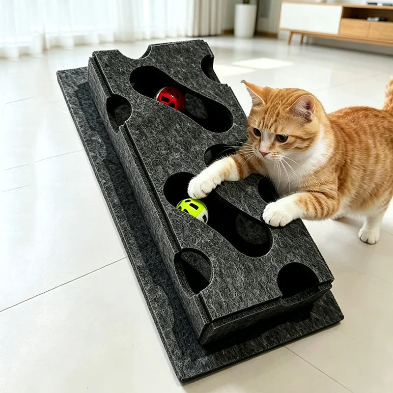 Boîte puzzle en feutre pour chat – Tunnel et grelot