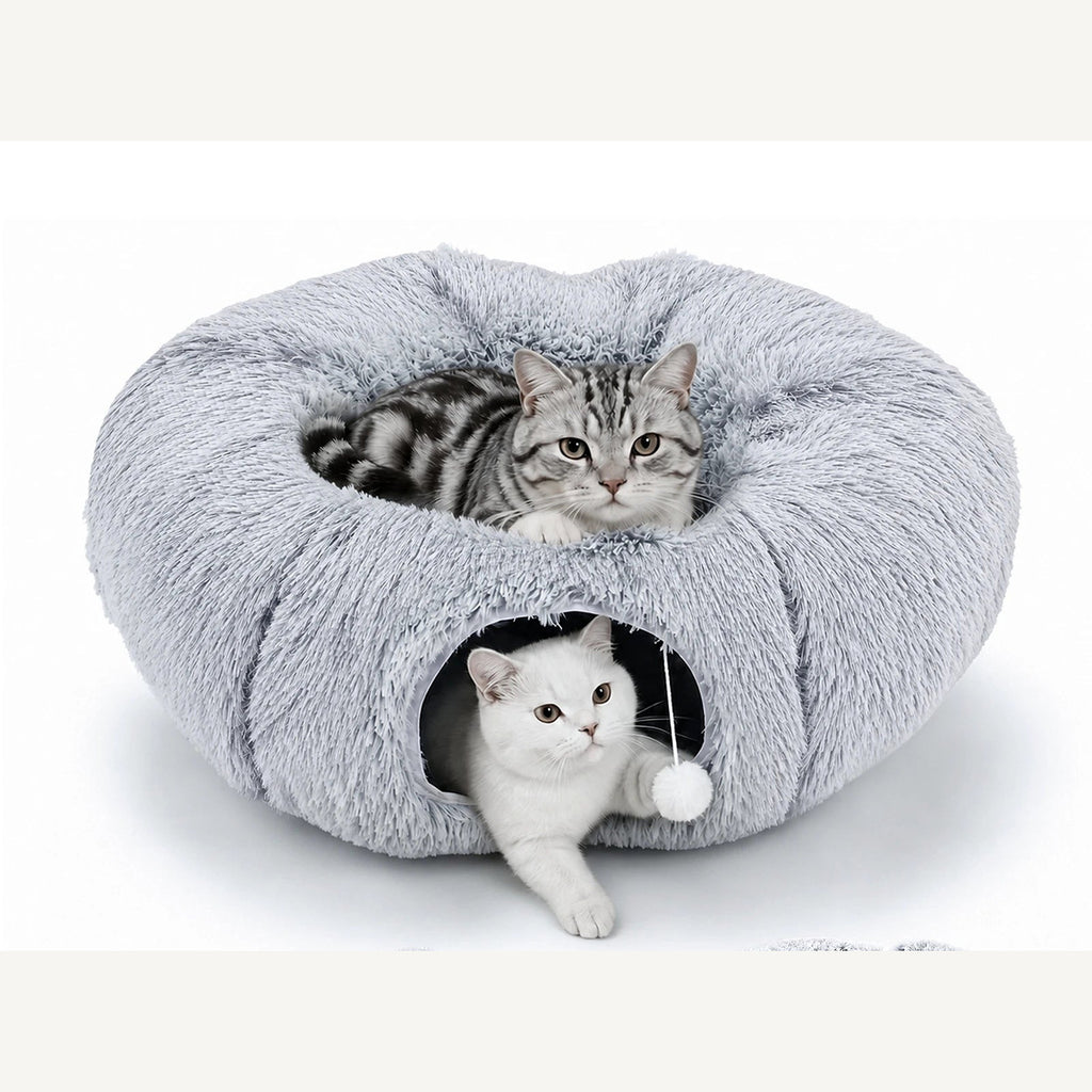 Tunnel et couchage 3-en-1 pour chat – Cachette moelleuse pliable