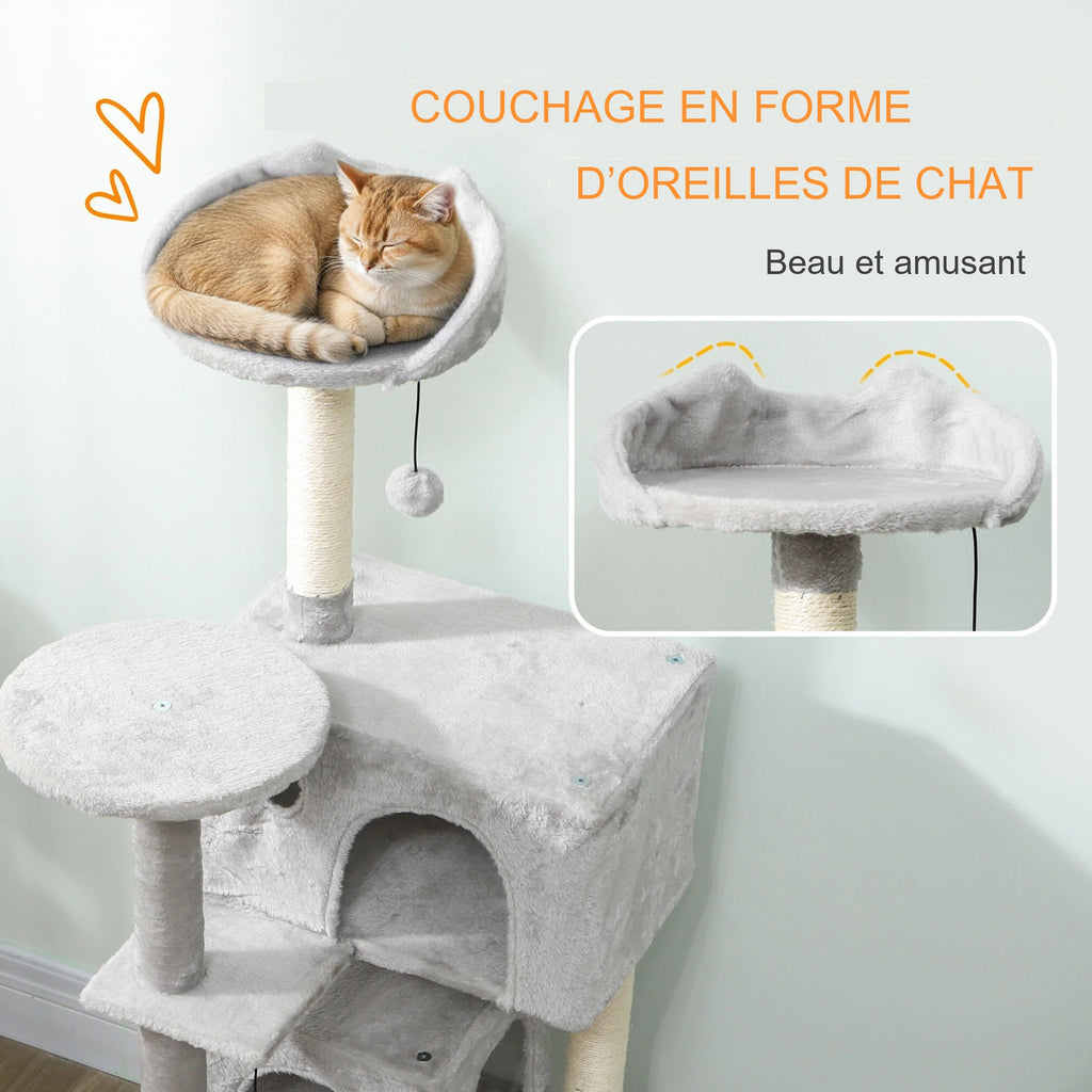Arbre à chat de 140 cm avec plateformes, niches et griffoirs
