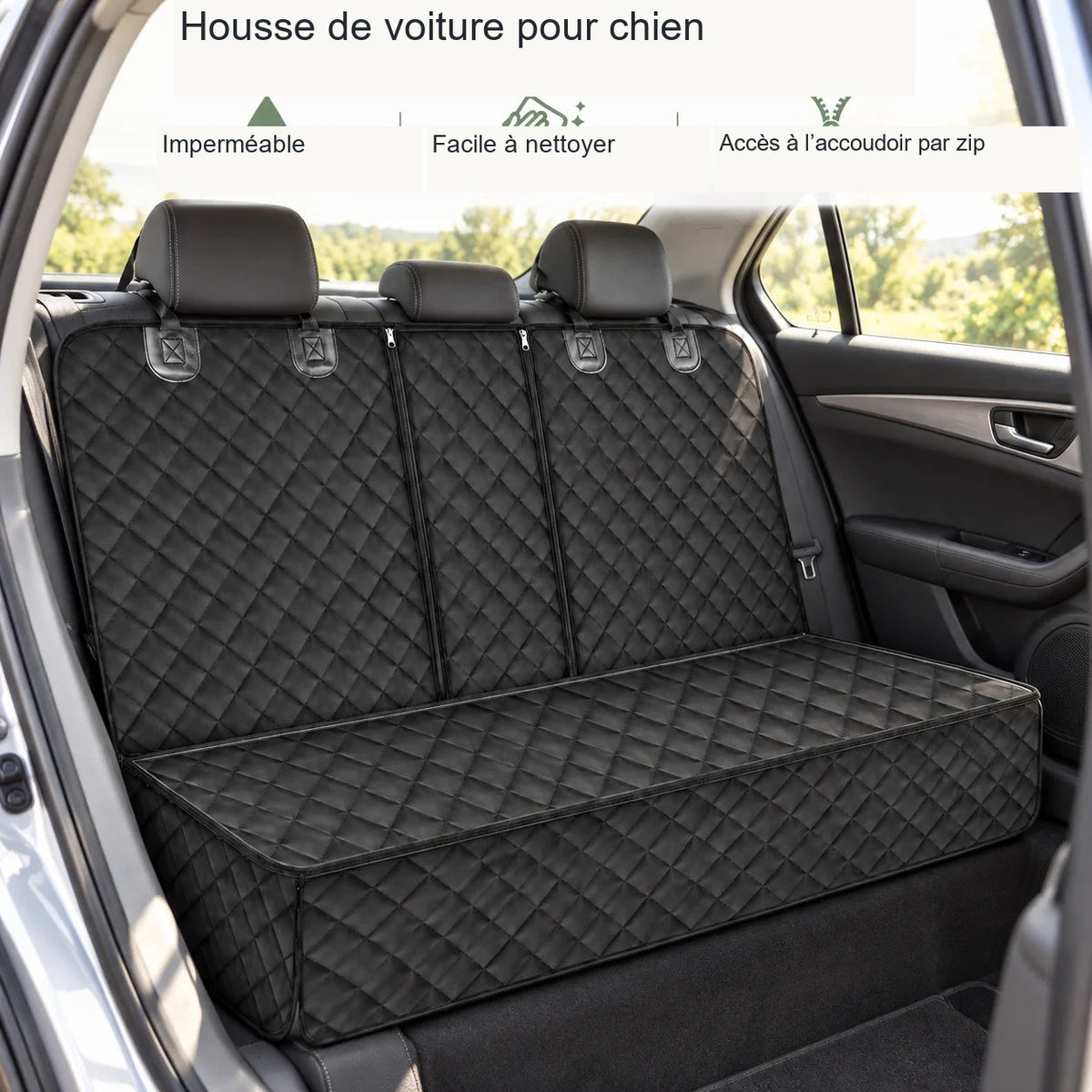 Housse matelassée pour siège arrière de voiture, accès accoudoir