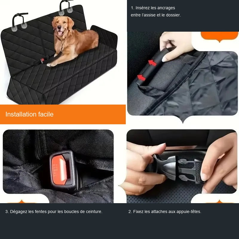 Installation de la housse de siège auto pour chien en trois étapes