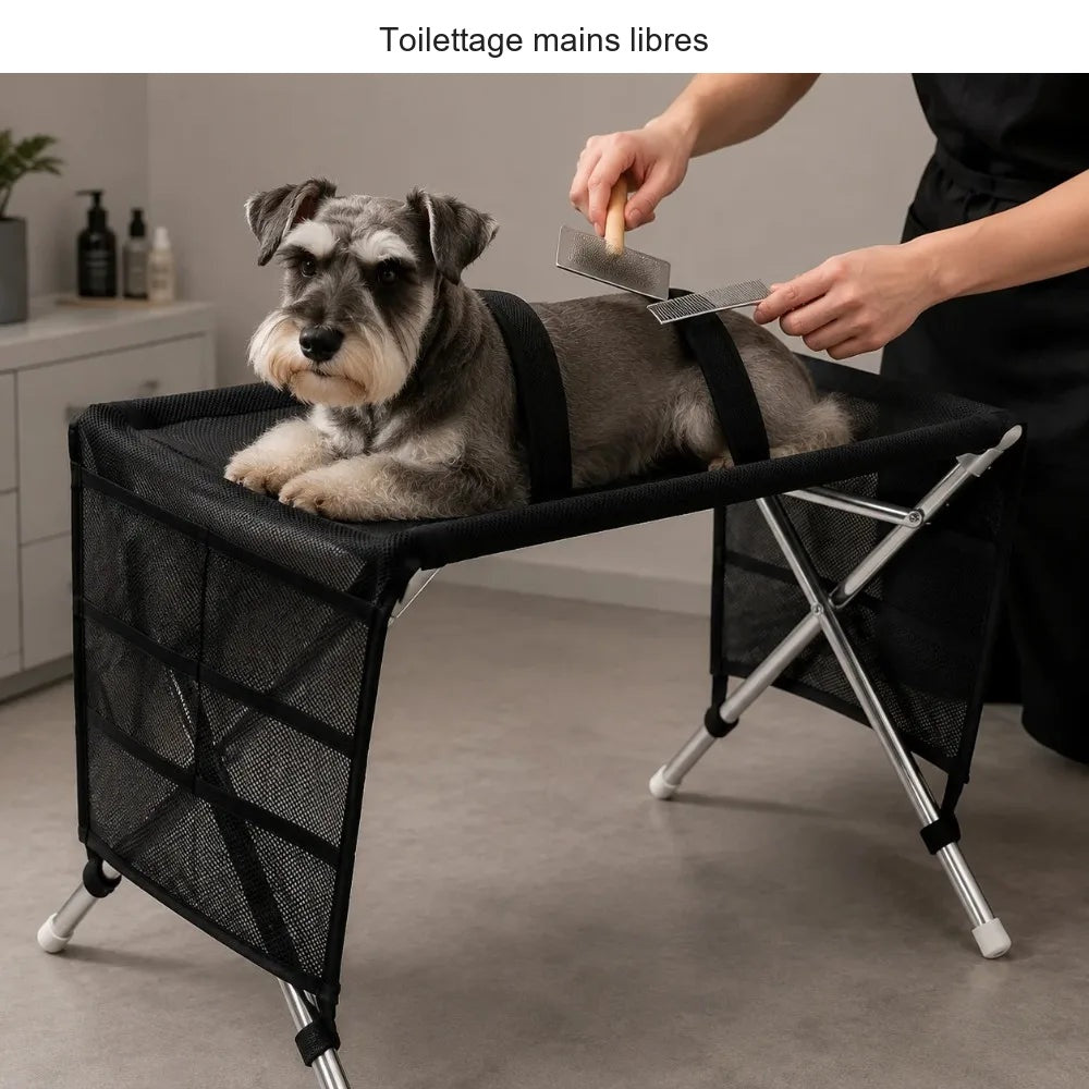 Table de toilettage portable pour chien — visuel en français